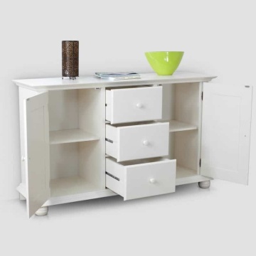 Comoda Sara, lemn masiv, 2 usi si 3 sertare, 144.3 x 45 x 86.5 cm, alb unt - Img 2