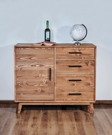 Comoda Terra Home 1 usa si 4 sertare, lemn masiv, 98 x 45 x 85 cm - Img 1