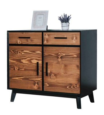 Comoda Terra Home 2 usi si 2 sertare, lemn masiv si mdf negru, 98 x 45 x 85 cm - Img 2