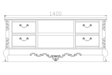 Comoda TV Praga cu 4 sertare, Lemn Masiv, 140 x 40 x 60 cm - Img 3