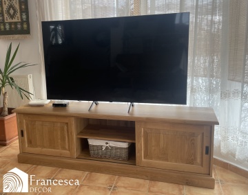 Comoda TV Stejar Wild Country, 2 usi culisante, lemn masiv stejar, 160 x 46 x 60 cm - Img 7
