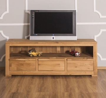 Comoda TV Stejar Wild Country, 3 sertare, lemn masiv stejar, 160 x 46 x 60 cm