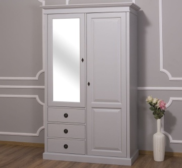 Dulap dormitor lemn masiv cu 2 usi, 3 sertare si oglinda, 120 x 59 x 197 cm - Img 2