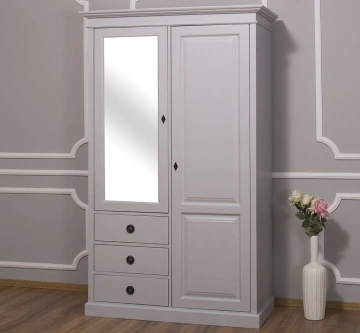 Dulap dormitor lemn masiv cu 2 usi, 3 sertare si oglinda, 120 x 59 x 197 cm - Img 2