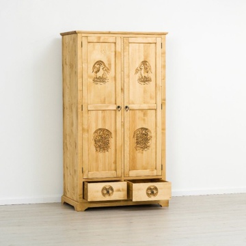 Dulap dormitor lemn masiv Rustic Alpin cu 2 usi si 2 sertare, 110 x 65 x 200 cm - Img 2