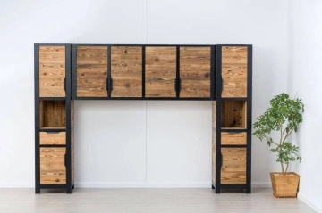 Dulap dormitor lemn masiv Rustic Loft 2 usi, 1 sertar si nisa, 50 x 50 x 210 cm - Img 7