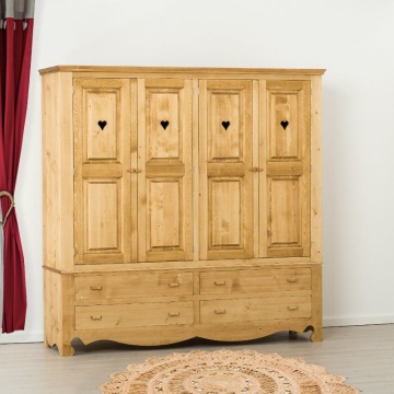 Dulap dormitor Lemn Masiv Rustika cu 4 usi si 4 sertare, 202 x 55 x 200 cm