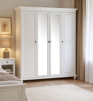 Dulap dormitor Noblesse cu 4 usi, 2 oglinzi, Lemn Masiv, 221 x 60 x 210 cm