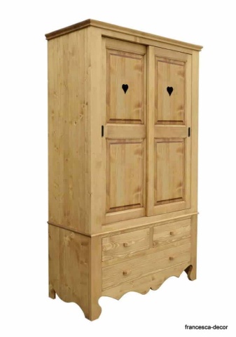 Dulap dormitor rustic cu 2 usi culisante Rustika lemn masiv, 120 x 55 x 200 cm - Img 5