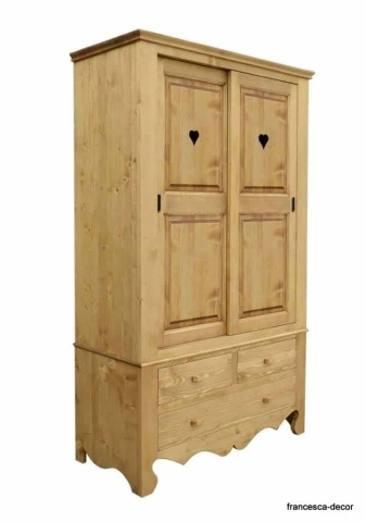 Dulap dormitor rustic cu 2 usi culisante Rustika lemn masiv, 120 x 55 x 200 cm - Img 5