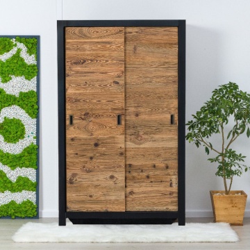 Dulap dormitor Rustic Loft 2 usi culisante, Lemn masiv, 125 x 55 x 200 cm - Img 1