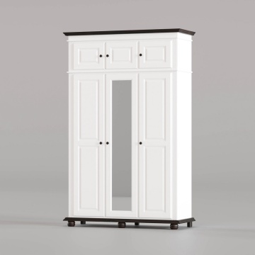 Dulap inalt Sara 3 + 3 usi lemn masiv, 154 x 58 x 241 cm, alb unt + nuc
