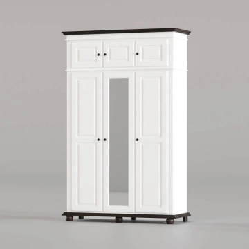 Dulap inalt Sara 3 + 3 usi lemn masiv, 154 x 58 x 241 cm, alb unt + nuc