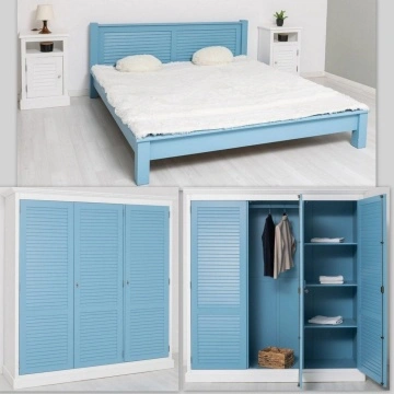 Dulap Mediterana Blue lemn masiv cu 3 usi, 194 x 59 x 200 cm - Img 6