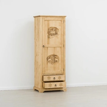 Dulap Rustic Alpin lemn masiv, 1 usa si 2 sertare, 75 x 55 x 200 cm - Img 2