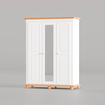 Dulap Sara cu 3 usi lemn masiv, 153.6 x 58 x 201 cm, alb unt + miere