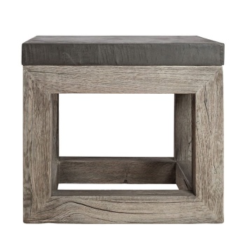 Masuta de cafea Alaska lemn masiv stejar + microciment, 56 x 56 x 51 cm - Img 3