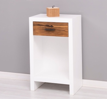 Noptiera cu 1 sertar Rustic Olala, lemn masiv + mdf, 45 x 30 x 74 cm - Img 3
