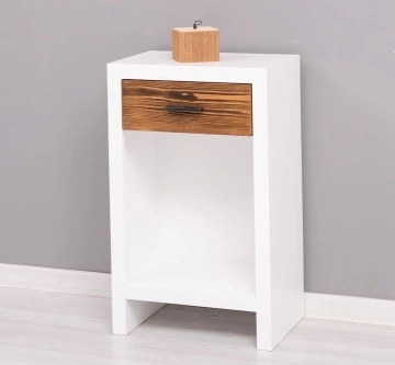 Noptiera cu 1 sertar Rustic Olala, lemn masiv + mdf, 45 x 30 x 74 cm - Img 3