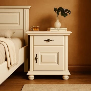 Noptiera dormitor Sara, lemn masiv, 52 x 40 x 55.5 cm, alb unt