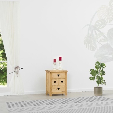 Noptiera Lemn Masiv Rustic Ana cu 4 sertare, 50 x 35 x 64 cm