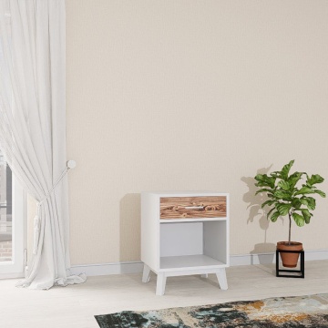 Noptiera Terra Home cu 1 sertar si nisa, lemn masiv si mdf alb, 50 x 40 x 64 cm - Img 1