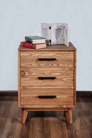 Noptiera Terra Home cu 3 sertare, lemn masiv, 50 x 40 x 64 cm - Img 1
