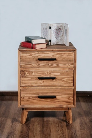 Noptiera Terra Home cu 3 sertare, lemn masiv, 50 x 40 x 64 cm