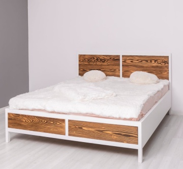 Pat dormitor Rustic Olala lemn masiv + mdf, 90 cm, 140 cm, 160 cm sau 180 x 200 cm - Img 1