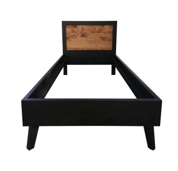 Pat dormitor Terra Home, lemn masiv, negru, 90 x 200 cm - Img 3