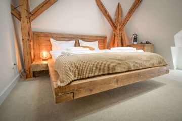 Pat lemn masiv pin model Antilles, grinzi solide rustice, 140 cm, 160 cm, 180 cm sau 200 cm - Img 3