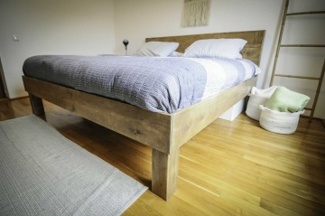 Pat lemn masiv pin model Nicopole, pat in stil rustic, 140 cm, 160 cm, 180 cm sau 200 x 200 cm - Img 4