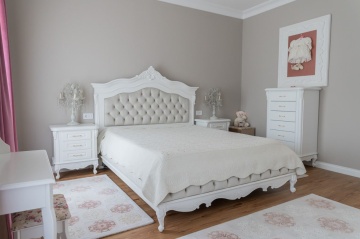 Pat tapitat Josephine Classic Stil lemn masiv vopsit alb, 180 x 200 cm - Img 3