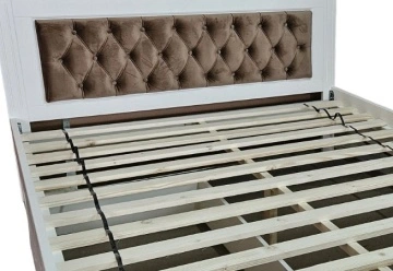 Pat tapitat maro taupe cu sertar Noblesse, Lemn masiv alb, 140 cm, 160 cm sau 180 x 200 cm - Img 4
