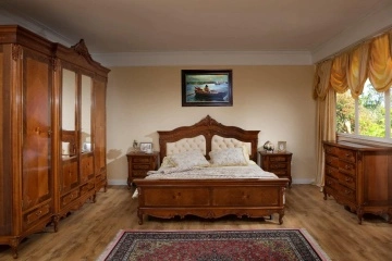 Set mobila dormitor Josephine Classic Stil, lemn masiv furnir nuc, 5 piese