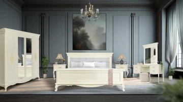 Set mobila dormitor Sabina Lux Classic Stil, 3 piese, finisaj vopsit crem Roma - Img 6