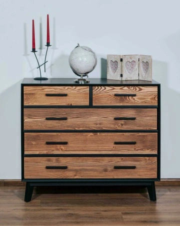 Set mobila dormitor Terra Home, 5 piese, lemn masiv si mdf negru, configurabil - Img 4