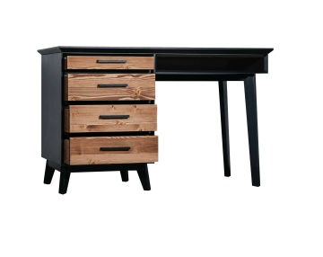 Birou Terra Home cu 4 sertare, lemn masiv si mdf negru, 120 x 60 x 76 cm - Img 2