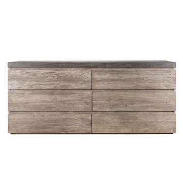 Comoda Alaska cu 6 sertare, lemn masiv stejar + microciment, 183 x 51 x 81 cm - Img 2