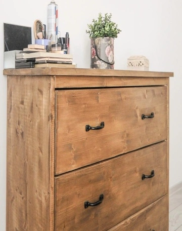 Comoda Chania, 3 sertare mari, lemn masiv pin, 100 x 45 x 100 cm - Img 5
