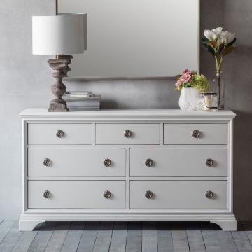Comoda dormitor Aurelia cu 7 sertare, 149 x 50 x 80 cm, lemn masiv alb - Img 1