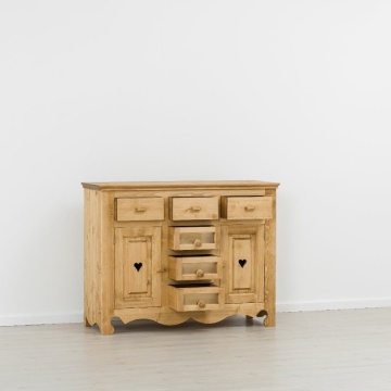 Comoda dormitor Rustic Flame cu 2 usi 6 sertare, Lemn masiv, 149 x 47 x 96 cm - Img 3