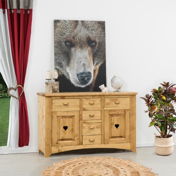 Comoda dormitor Rustika lemn masiv, 2 usi si 6 sertare, 130 x 50 x 92 cm