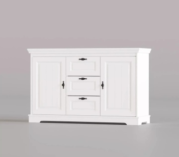 Comoda Isabella lemn masiv alb unt, 2 usi si 3 sertare, 150 x 45 x 90 cm