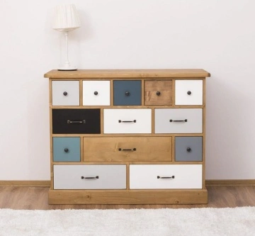 Comoda lemn masiv multicolor cu 13 sertare My Julietta, 120 x 48 x 95 cm