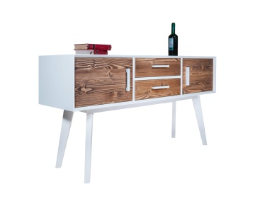 Comoda Terra Home, 2 usi si 2 sertare, lemn masiv si mdf alb, 138 x 38 x 80 cm - Img 2