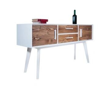 Comoda Terra Home, 2 usi si 2 sertare, lemn masiv si mdf alb, 138 x 38 x 80 cm - Img 2