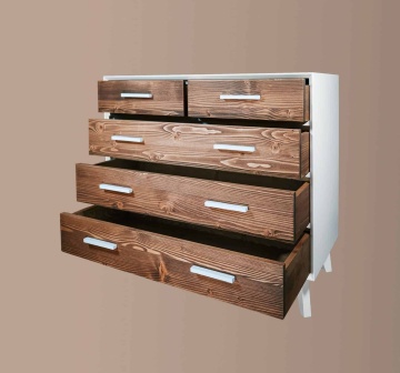 Comoda Terra Home cu 3+2 sertare, lemn masiv si mdf alb, 98 x 45 x 85 cm - Img 3