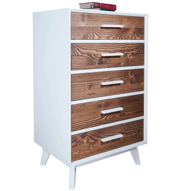 Comoda Terra Home cu 5 sertare, lemn masiv si mdf alb, 60 x 40 x 100 cm - Img 2