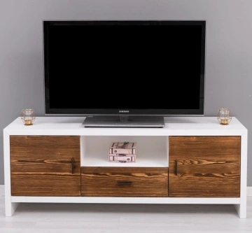 Comoda TV cu 2 usi si 1 sertar Rustic Olala, lemn masiv + mdf, 160 x 40 x 60 cm - Img 6
